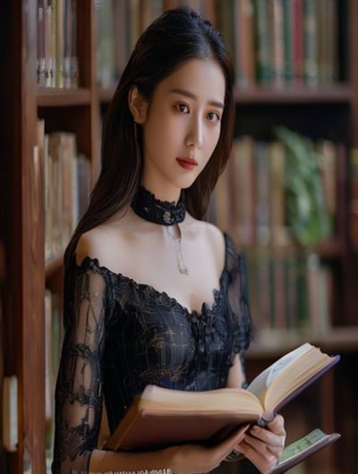林晓雯，丝袜小说内容总监，专注阅读手持一本精装书籍，眼神专注而睿智，展现内容专业素养